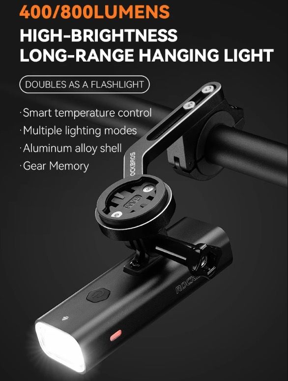 ROCKBROS RHL-1000LUMEN Bike Front Light Rainproof LED Cycling Headlight Type-C Rechargeable for Night Riding