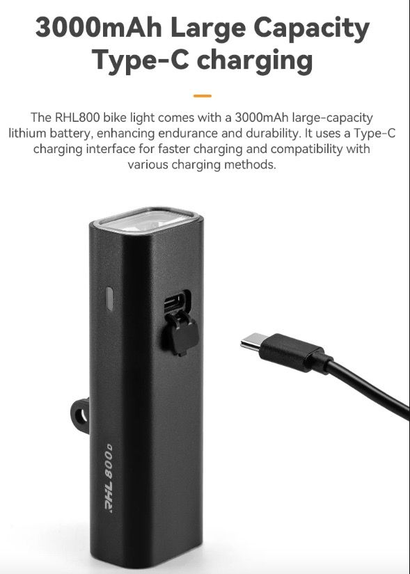 ROCKBROS RHL-1000LUMEN Bike Front Light Rainproof LED Cycling Headlight Type-C Rechargeable for Night Riding