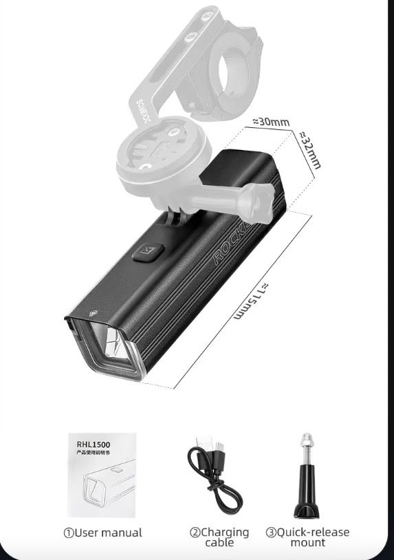 ROCKBROS RHL-1000LUMEN Bike Front Light Rainproof LED Cycling Headlight Type-C Rechargeable for Night Riding