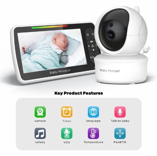 5 Inch Baby Monitor SM650 HD 720P Video Long-Lasting Battery Two-Way Audio Portable Infant Surveillance
