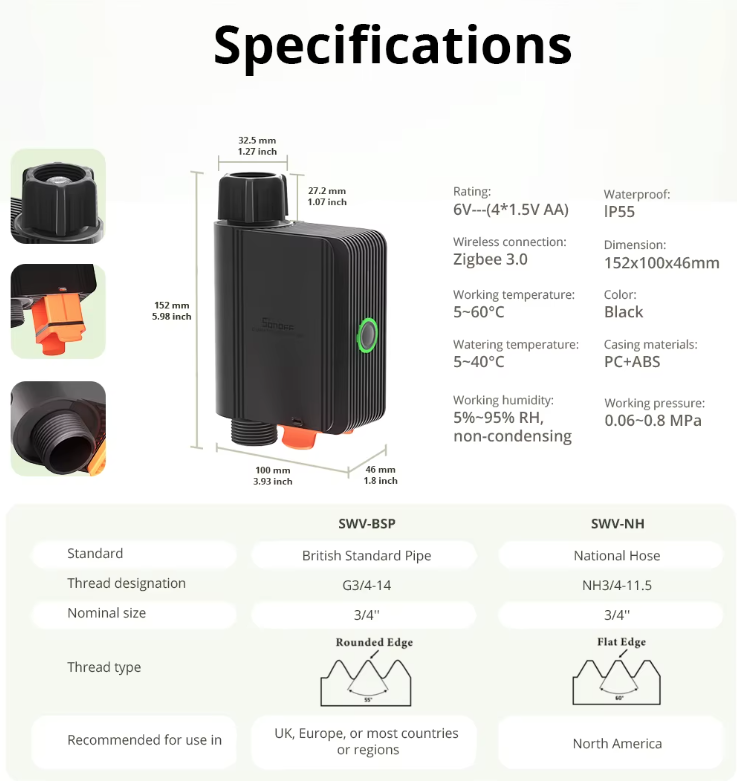 SONOFF SWV Zigbee 3.0 Smart Water Valve Automated Efficient Irrigation eWeLink Alexa Google Easy Installation