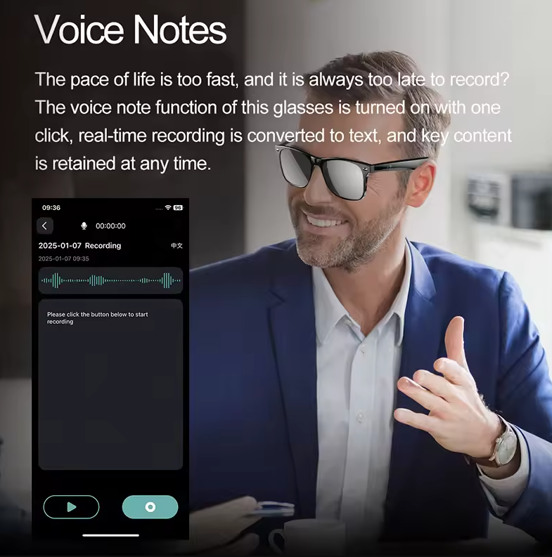 AI Smart Translate Sunglasses Bluetooth Call Noise Canceling Music Play BT Call Translate Smart Glasses