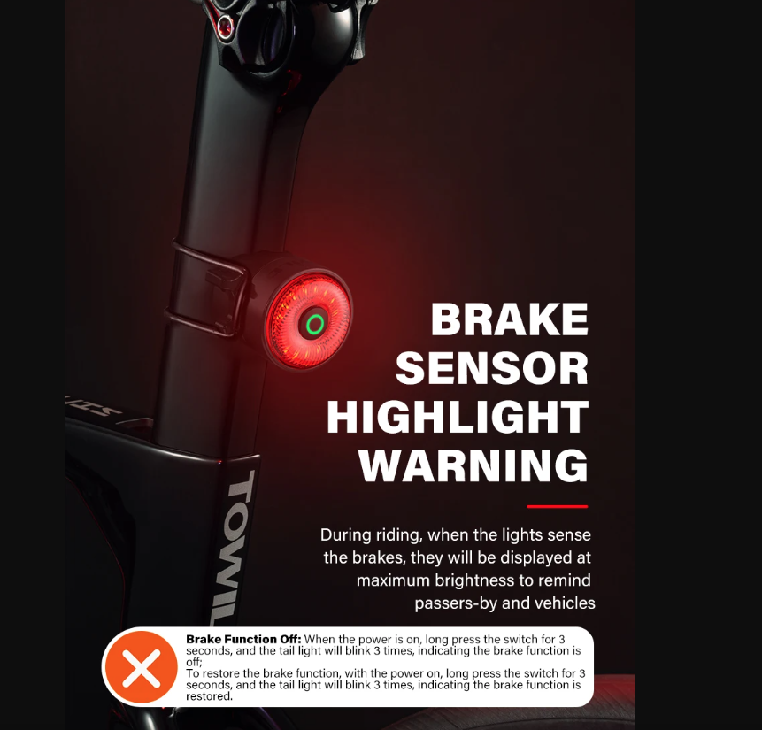 TOWILD TL03Pro LED Bicycle Rear Light Smart Brake Sensor Seven-Color Flash Durable Bike Accessory