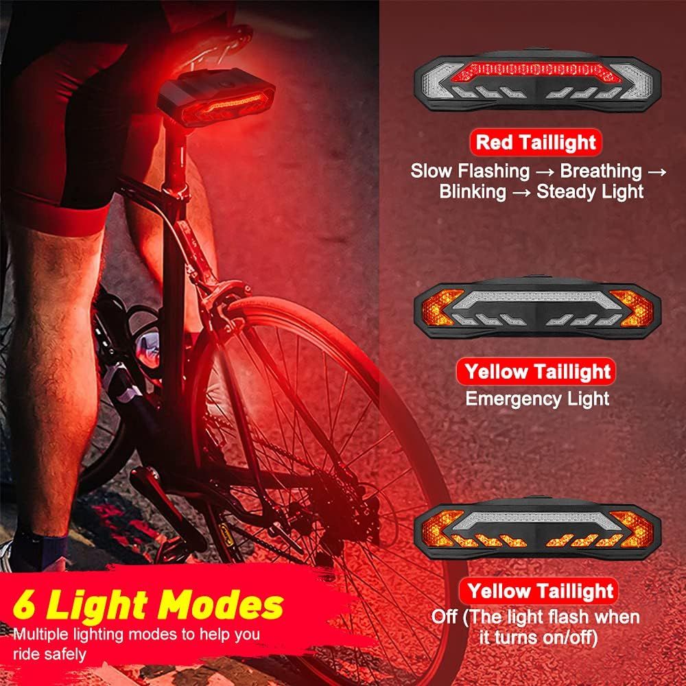 Smart Bike Tail Light with Turn Signals, Rechargeable Bicycle Horn Bike Alarm with Remote, Auto-Sensing Bike Turn Signals Light Alarm