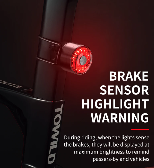 TOWILD TL05 Rear Light Smart Auto Brake Sensing IPX6 Waterproof Bicycle Safety Light with 100 Hour Battery