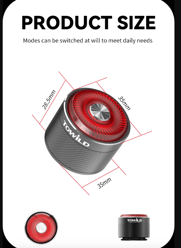 TOWILD TL05 Rear Light Smart Auto Brake Sensing IPX6 Waterproof Bicycle Safety Light with 100 Hour Battery