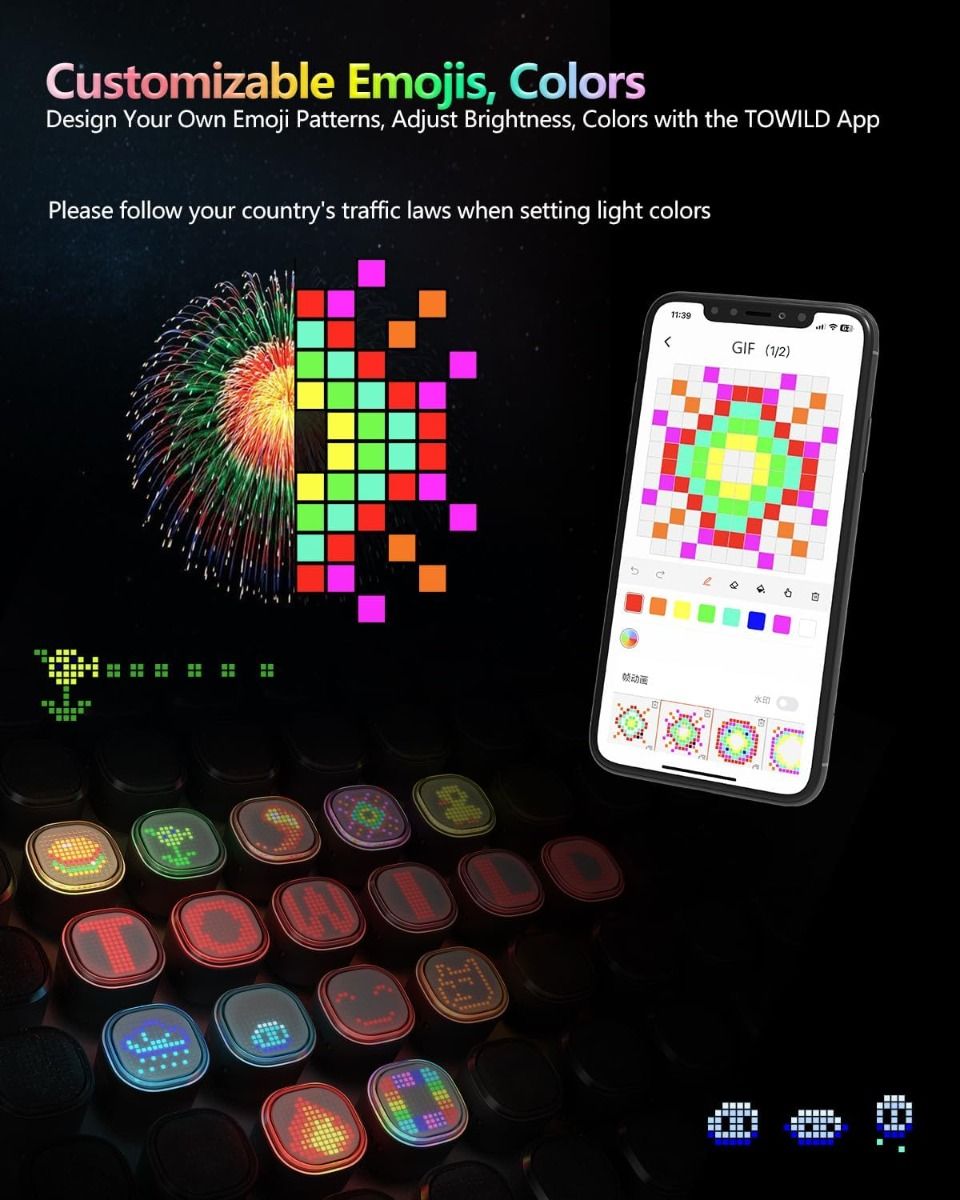 TOWILD TL08 Bike Tail Light, Customized Patterns Full-Color Bike Rear Light, Brake Sensing, USB-C Rechargeable Bicycle Taillights