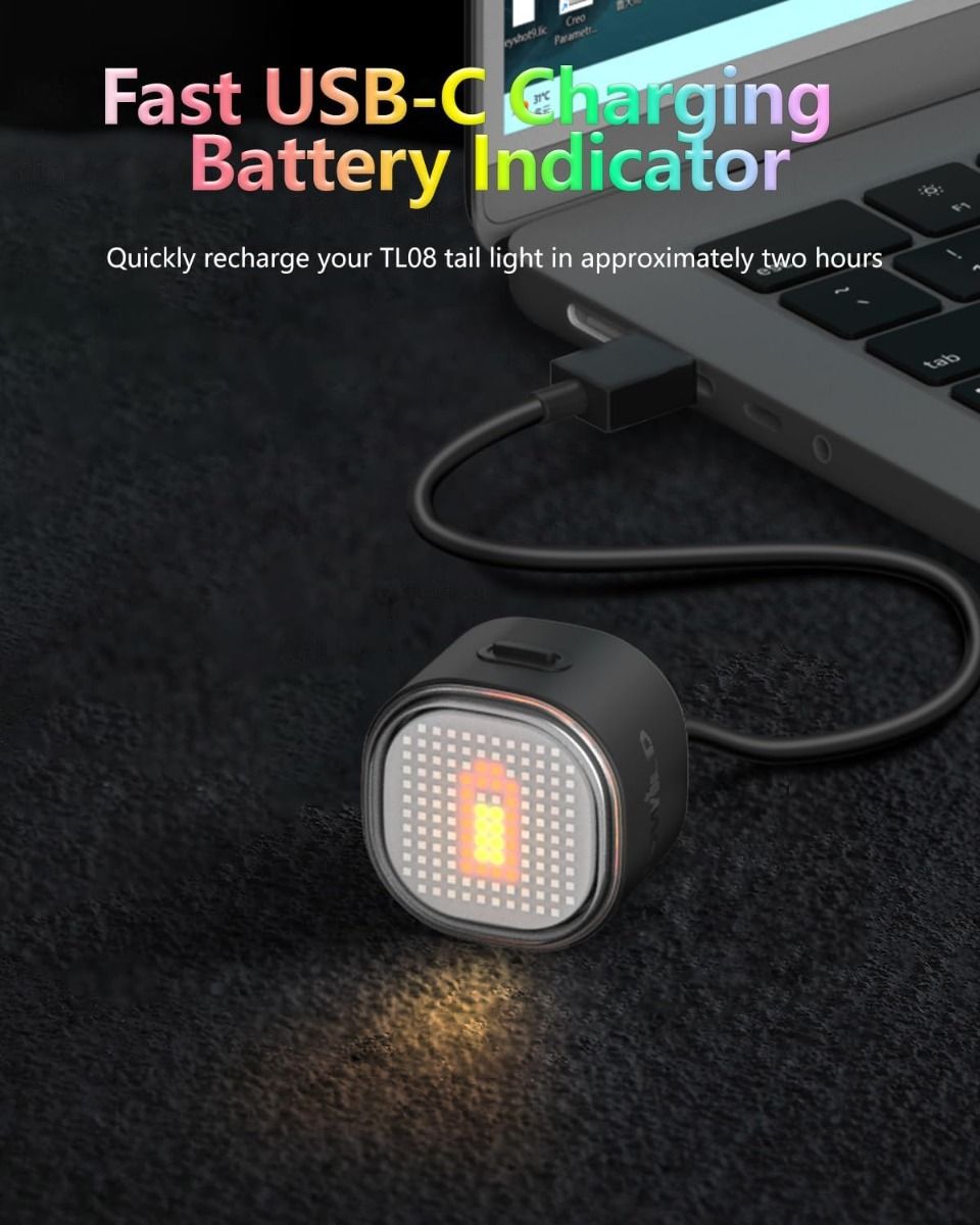 TOWILD TL08 Bike Tail Light, Customized Patterns Full-Color Bike Rear Light, Brake Sensing, USB-C Rechargeable Bicycle Taillights