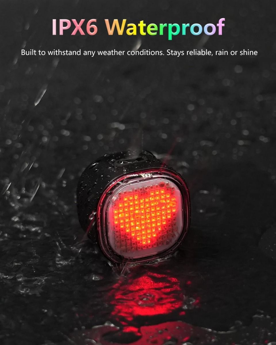 TOWILD TL08 Bike Tail Light, Customized Patterns Full-Color Bike Rear Light, Brake Sensing, USB-C Rechargeable Bicycle Taillights