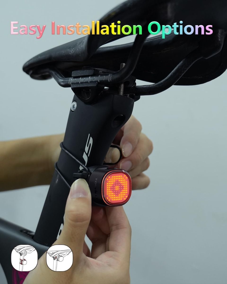 TOWILD TL08 Bike Tail Light, Customized Patterns Full-Color Bike Rear Light, Brake Sensing, USB-C Rechargeable Bicycle Taillights