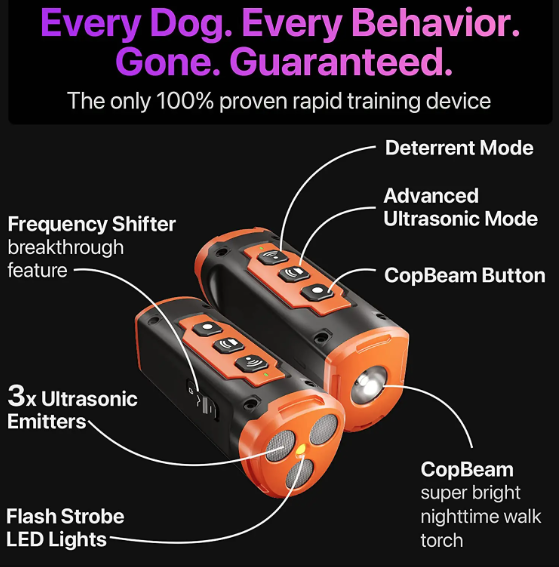 Rechargeable Pet Dog Repeller with Ultrasonic Technology Effective Dog Bark Control and LED Flashlight