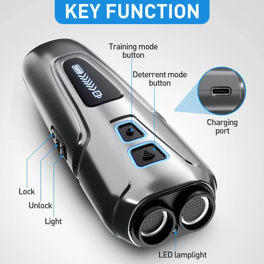 Ultrasonic Dog Repeller with LED Flashlight Portable Anti Barking Solution Humane Dog Training Device