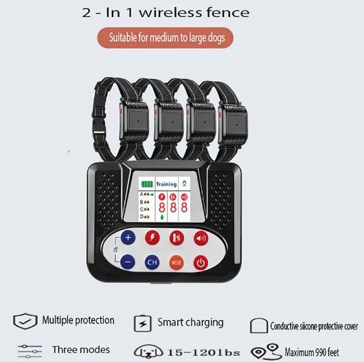 Pet Wireless Electronic Fence Smart Dog Training Device Two-in-One Ergonomic Anti-Barking Collar 2025