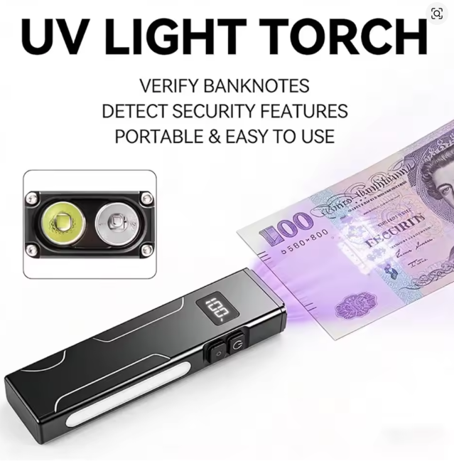 EDC Pocket Flashlight, 1800 Lumens, Rechargeable, 365nm UV Light, IPX4 Waterproof