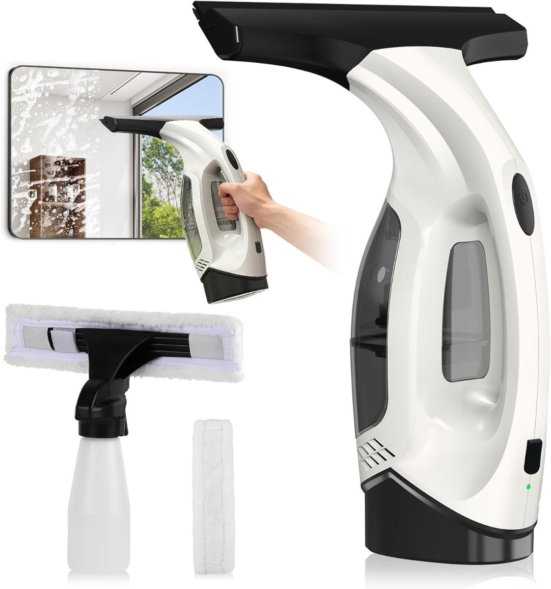 Cordless Window Vacuum Squeegee, 2000Pa Suction, 2200mAh, 150ml Tank for Glass, Mirrors, Tiles