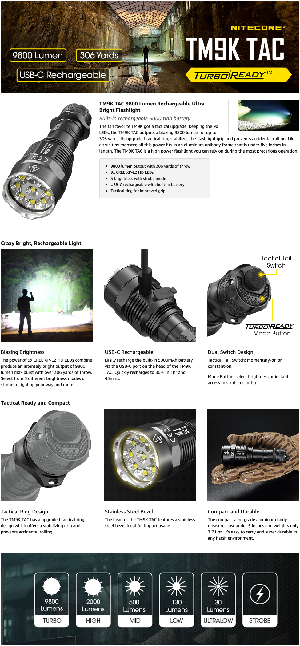 Nitecore Tm K Tac Lumen Usb C Rechargeable Flashlight